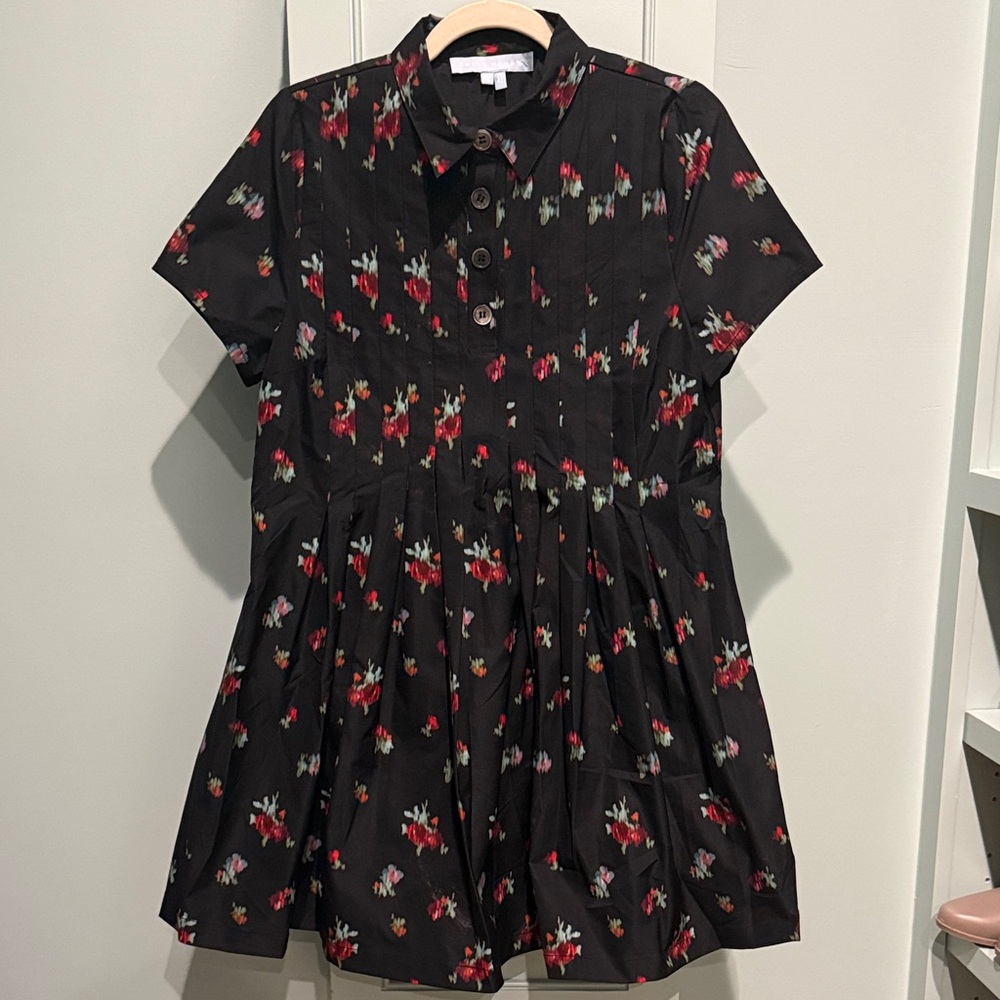 Hill House Black Floral Short-Sleeve Midi Dress